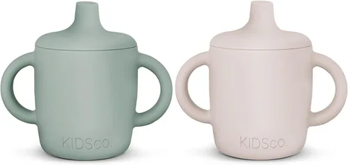Miniatura 12 de KIDSco. Tazas de silicona con asa (paquete de 2) – Pico suave y tazas de entrenamiento abiertas para bebés de 6 meses en adelante Asas de fácil