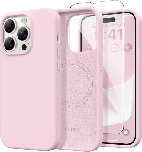 GONEZ Funda de silicona para iPhone 14 Pro Max, compatible con MagSafe, con protector de pantalla + protector de lente de cámara, silicona líquida a