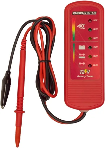 OEMTOOLS 24367 Probador de Batería de Coche 12V, Probador de Alternador Portátil, Probador de Batería de 12V con Indicadores LED de Fácil Lectura,