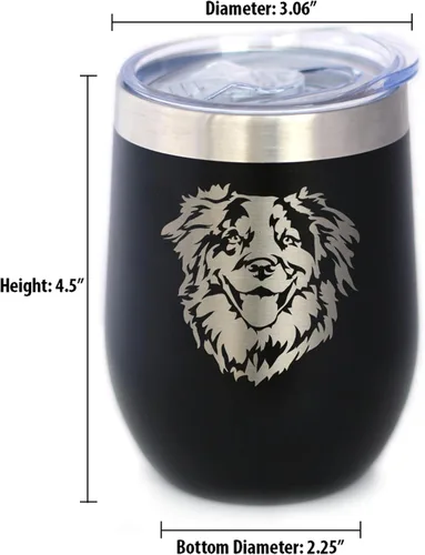 Miniatura 4 de Australian Shepherd Face - Wine Tumbler Glass with Sliding Lid - Stainless Steel Insulated Mug - Unique Dog Themed Decor and Gifts for Moms & Dads