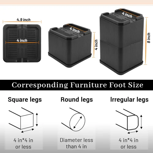 Miniatura 3 de BTSD-home Elevadores de cama de 4 pulgadas, resistentes, ajustables, de gran tamaño, elevadores de cama y muebles para dormitorio, sofá, cama, 4