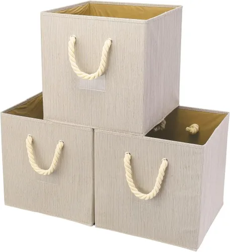Juego de cajas de almacenamiento de tela de 13 x 13 x 13 pulgadas con asa para organización del hogar y la oficina