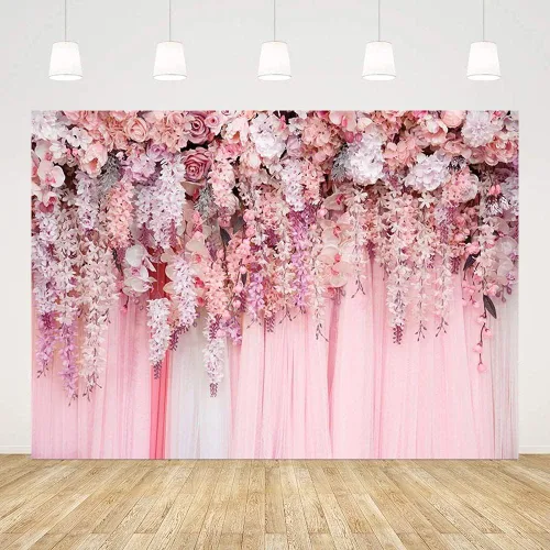 Telón de fondo de pared floral rosa de 7 x 5 pies para niñas, despedida de soltera, boda, aniversario, flores, baby shower, decoración de fiesta,