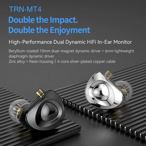 Miniatura 2 de FEDAI TRN MT4 1DD Auriculares de alta fidelidad, TRN MT4 intrauditivos con nuevo auricular magnético compuesto de 0.394 in con cable desmontable C