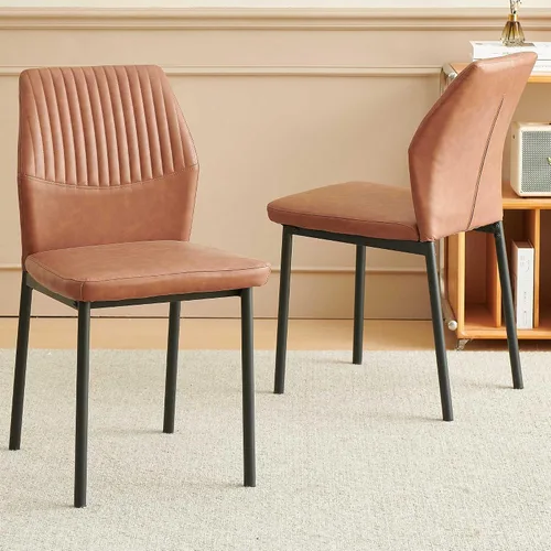 Miniatura 3 de Juego de 2 sillas de comedor de piel sintética con patas de metal negro, juego de 2 sillas de comedor impermeables para cocina y comedor, montaje