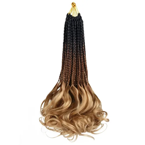 Miniatura 7 de Rizos franceses de cabello de ganchillo para mujeres negras, 14 pulgadas, paquete de 8 unidades, de color marrón degradado a rubio, suave