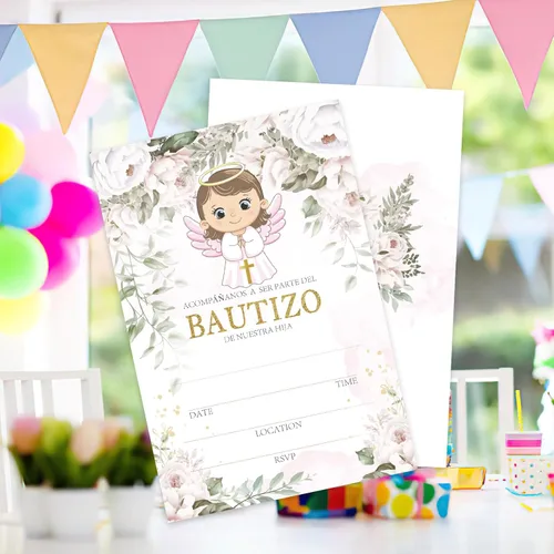 Miniatura 3 de AEHIE 20 juegos de invitaciones de bautizo con forma de fiesta de bautizo para baby shower, con sobres, tarjetas de invitaciones con cruz dorada