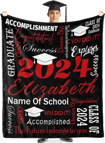 Miniatura 3 de Manta personalizada de graduación 2025 para regalo de graduación de graduado, nombre personalizado de graduado y manta escolar, manta suave y ligera
