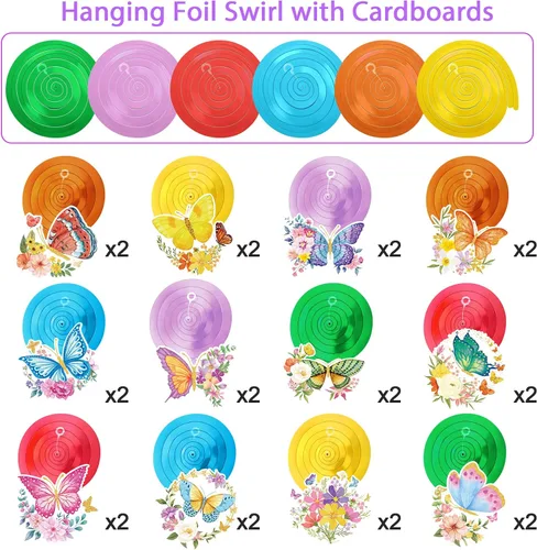 Miniatura 3 de Sumind 30 piezas de decoración de fiesta de flores de mariposa colgantes en espiral primavera verano mariposa Vbs decoraciones de techo para baby
