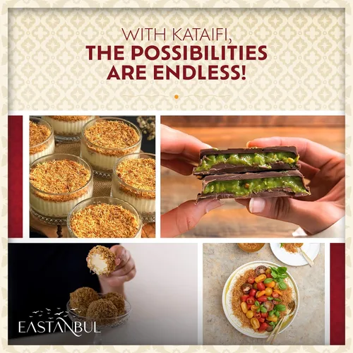 Miniatura 7 de Eastanbul Kataifi horneado y rallado para chocolate de Dubai, masa de pastelería Kadayif para pudín de leche, gránulos tostados Katifi Muhallebi