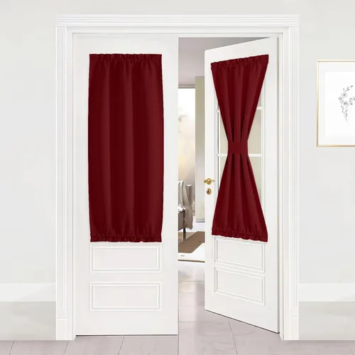 Miniatura 38 de NICETOWN Cortinas opacas unicolor con aislamiento térmico para puerta francesa, granja, oscurecimiento de habitación, puertas y ventanas de Marrón