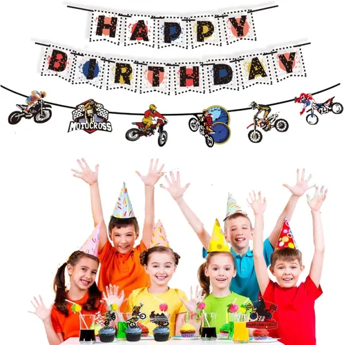 Miniatura 4 de Cartel temático de motocicleta, suministros de fiesta, decoración de cumpleaños de motocross, suministros de fiesta, pancartas para decoración