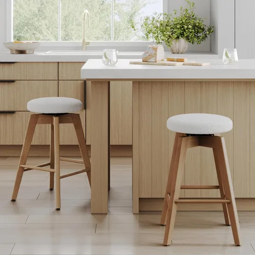 Miniatura 40 de Nathan James Amalia Taburete de bar de altura de encimera de cocina sin espalda, madera maciza con asiento giratorio de 360 grados, café Marrón