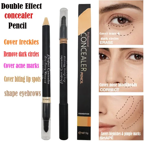 Miniatura 4 de AKARY Face 2 en 1 de doble cara para cejas y corrector en barra iluminadora, base impermeable para ojeras y puntos negros, lápiz corrector