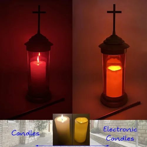Miniatura 5 de Decoraciones de cementerio – Lámpara de vela con luces de tumba para regalos conmemorativos amorosos, cruces de metal con estacas de jardín de 11.8