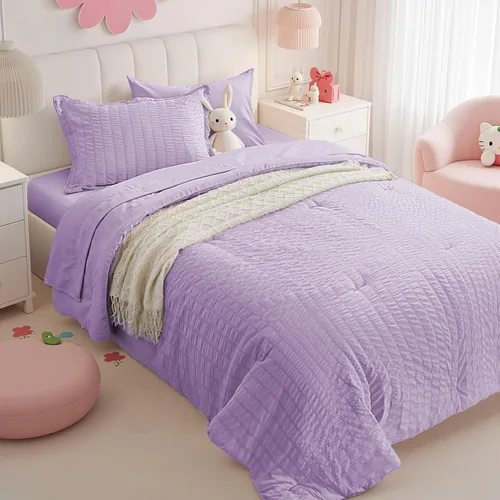 Miniatura 28 de Zzlpp Juego de edredón King de 7 piezas, ropa de cama de seersucker naranja quemado en una bolsa con sábanas, juegos de ropa de cama ligeros con 1