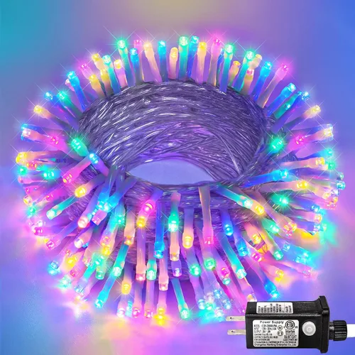 Miniatura 24 de Guirnalda de 120 luces LED rojas impermeables para exteriores, luces de Navidad rojas de 40 pies, 8 modos, cable transparente, guirnalda de luces