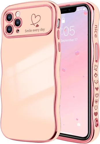 Miniatura 21 de LCHULLE Funda para iPhone 12 Pro para mujeres y niñas, lindo marco ondulado con forma rizada con patrón de corazón de amor, cubierta de protección