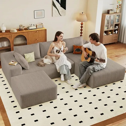 Miniatura 14 de Sofá seccional Cloud de 96 pulgadas, sofá deshuesado para sala de estar, sofá modular con asiento profundo, sofá de pana cómodo y esponjoso con Negro