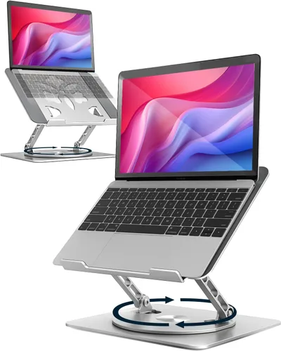 Miniatura 10 de Soporte ajustable para laptop de escritorio - Elevador portátil para laptop con base giratoria, soporte plegable de aluminio para computadora, Negro