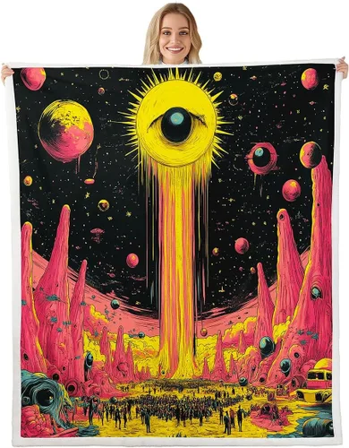Miniatura 41 de Manta de franela de alienígena, misteriosa nave espacial estrellada con purpurina y planetas de cielo para decoración de habitaciones, manta