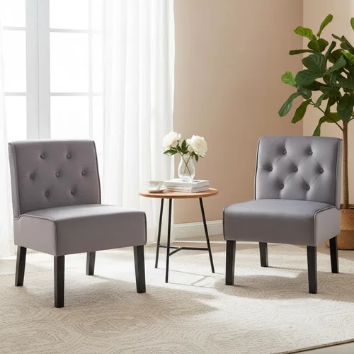 Miniatura 13 de Container Furniture Direct Reese - Silla moderna de mediados de siglo para sala de estar, sin brazos, con botones y patas de madera maciza, 2 Azul