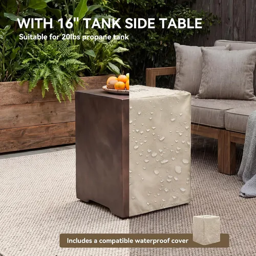 Miniatura 9 de COSIEST mesa cuadrada de propano para exteriores de arenisca con protector contra el viento, certificada, quemador de acero inoxidable de 50,000