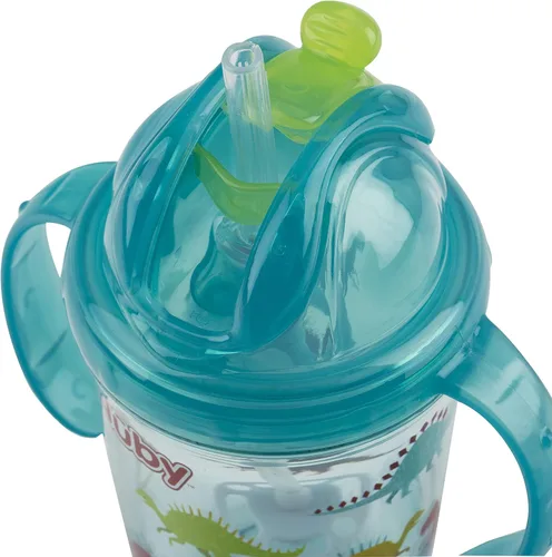 Miniatura 6 de Nuby Tritan - Taza estampada con asa doble con popote con 360 hilos, sin derrames, los colores pueden variar