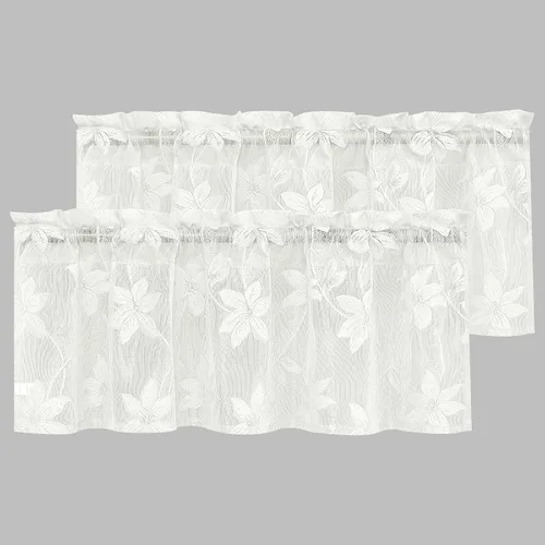 Miniatura 15 de DWCN Paquete de 2 cenefas de encaje floral para cocina, 52 x 18 pulgadas, con bolsillo para barra, cortina de gasa para ventana pequeña, cocina