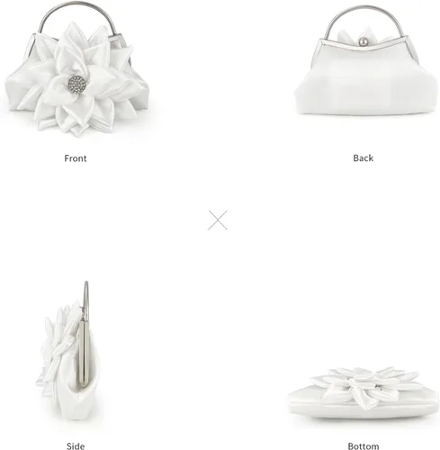 Miniatura 8 de Elegante bolso de noche floral para mujer, bolso de embrague nupcial de boda con diamantes de imitación, bolso de flores de satén para dama