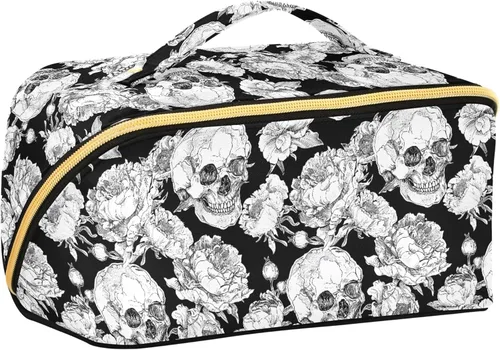 Miniatura 18 de Bolsa Organizadora de Maquillaje, Bolsa de Maquillaje de Halloween con Murciélagos Negros y Cielo Nocturno con Estrellas, Bolsa de Maquillaje