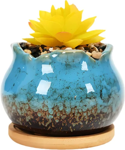 Miniatura 74 de Bonita maceta circular de cerámica para decoración del hogar y jardín, suculentas, cactus, maceta no incluida (azul, 3.19 pulgadas)