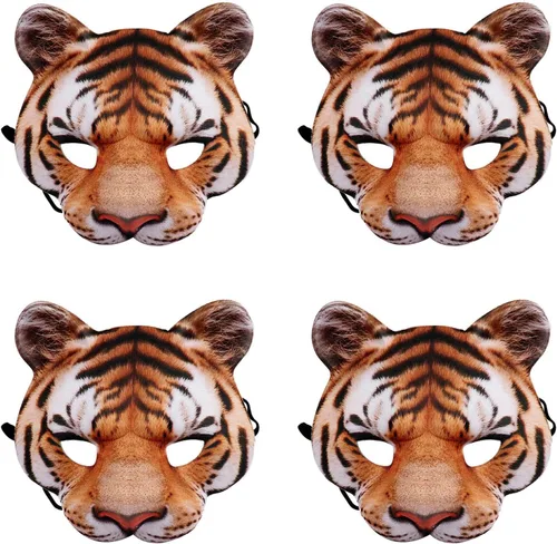 MANMAOHE Halloween Tiger Half Face Mask, Halloween Masquerade Animal Mask Tiger Mask for Carnival Costume Party Mask Amarillo