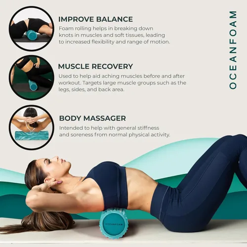 Miniatura 5 de Oceanfoam Tidal Roller - Jade y Seafoam marmoleado - Rodillo de espuma de masaje muscular para dolor de espalda y estiramientos - Textura de onda