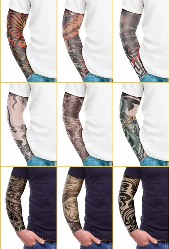 Miniatura 6 de Geyoga 18 piezas de mangas temporales de tatuaje para hombres mangas de brazo de enfriamiento protección UV sol antideslizante brazo cubierta