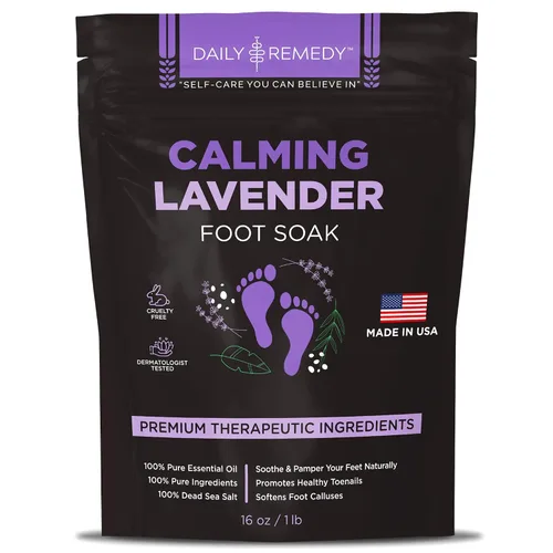 Remoje calmante para pies de lavanda con sal de Epsom, fabricado en Estados Unidos, el remojo de pies alivia los pies cansados, el pie de atleta, el