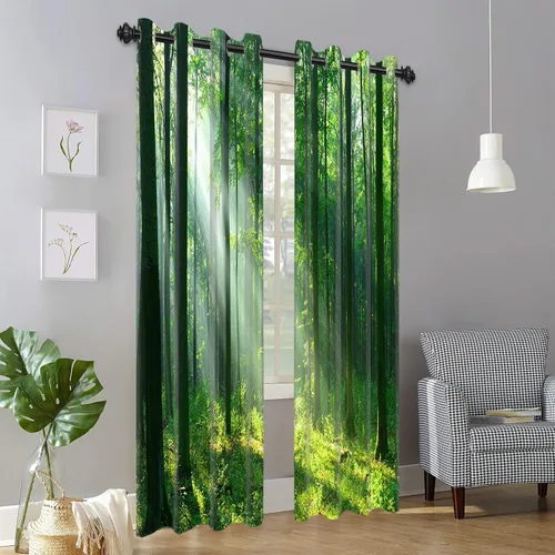 Miniatura 35 de AWERT Cortinas opacas para dormitorio, árbol negro con niebla, naturaleza, amanecer, bosque, 2 paneles para sala de estar, bloqueo de calor, 21 x 45