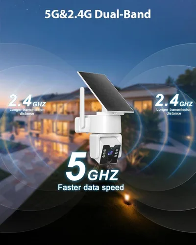 Miniatura 4 de Cámara inalámbrica para exteriores 5G y 2.4G Wi-Fi, cámaras de seguridad solares inalámbricas para exteriores, cámara PTZ 2K 360°, alimentada por