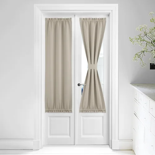 Miniatura 366 de NICETOWN Cortinas opacas unicolor con aislamiento térmico para puerta francesa, granja, oscurecimiento de habitación, puertas y ventanas de Marrón