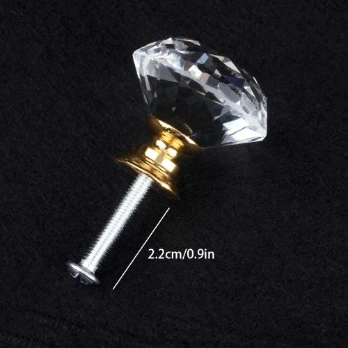 Miniatura 6 de Tomorotec Elegantes tiradores de cristal en forma de diamante para cajones, juego de 12 con base dorada y tornillos, 1.2 pulgadas, ideal