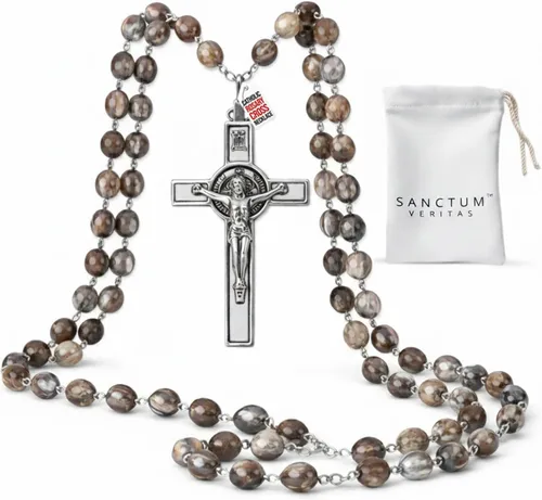 Miniatura 10 de Rosario italiano con bendición apostólica del Papa León XIV – Collar católico de cuentas grandes para espejo de coche, Primera Comunión, regalo