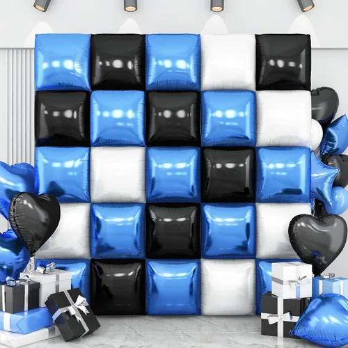 Miniatura 27 de Globos de aluminio cuadrados rojos, azules y plateados, kit de 25 globos de doble cara para fondo, túnel de helio, arco, guirnalda para el 4 de Rojo