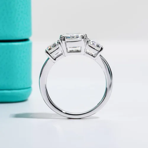 Miniatura 5 de AnuClub RoundEmeraldMarquise Cut Moissanite 3 Stones Engagement Rings D Color VVS1 Round Cut 925 Sterling Silver Anniversary Wedding Promise Rings