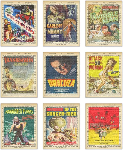 Pósteres vintage de diccionario de películas de ciencia ficción, carteles de películas de los años 50, carteles de películas clásicas, carteles de