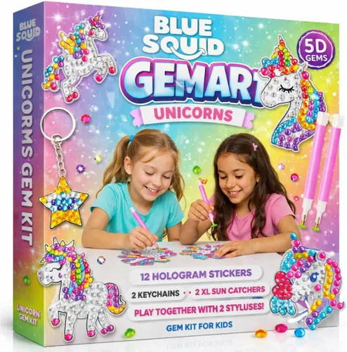 Blue Squid Kits de Arte de Diamante para Niños – Unicornio - Juego de Regalo DIY 5D de Arte de Gemas Divertido y Fácil para Llaveros, Adhesivos,