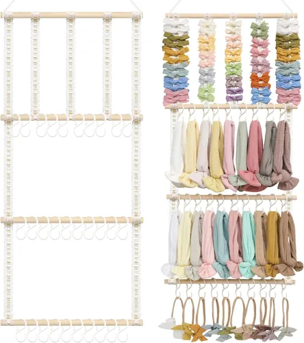 Miniatura 19 de POVETIRE Organizador de lazos para el pelo con soporte para diadema para niñas, organizador de almacenamiento para diademas y accesorios para bebé