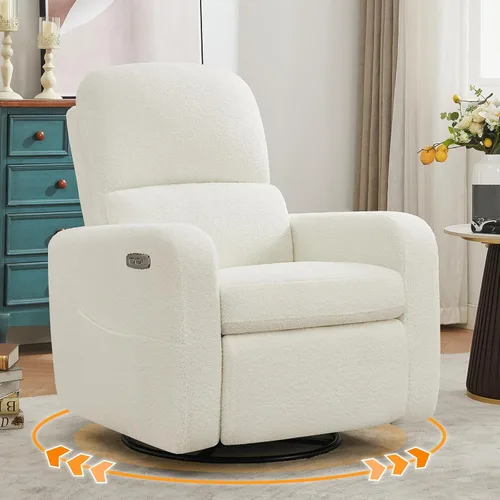 Miniatura 14 de Mecedora Reclinable Giratoria, Reclinable Eléctrico de Gran Tamaño con Cojín Removible, Sillas de Guardería Reclinables Giratorias Tapizadas