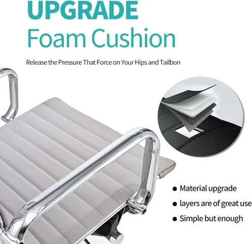 Miniatura 7 de Soporte de espalda media con reposabrazos ergonómico para oficina, escritorio giratorio ajustable de cuero vegano, sillas de recepcionista