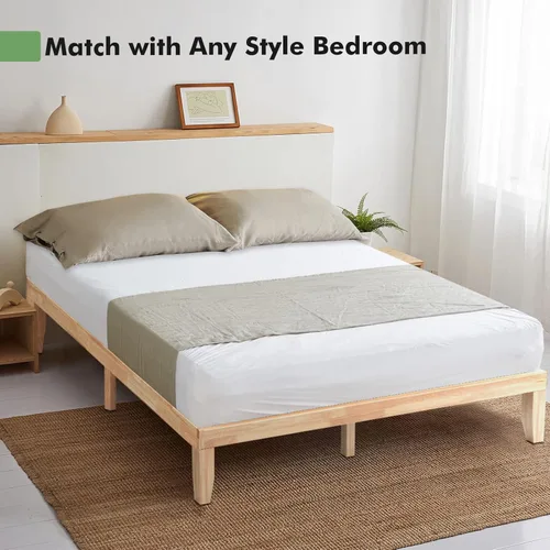 Miniatura 4 de COSTWAY Base de cama de plataforma de tamaño individual, base de colchón de madera de goma maciza de 14 pulgadas con soporte de listones