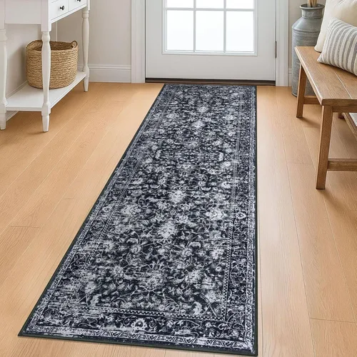 Miniatura 34 de KILOCOCO Alfombra lavable de 2 x 3 para entrada, estampado floral vintage, suave, antideslizante, azul, alfombras de cocina, tapete